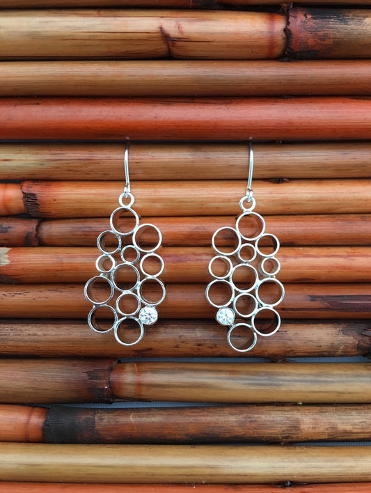 ON SALE!!! Sterling Silver Handmade Honeycomb Earrings with Cubics